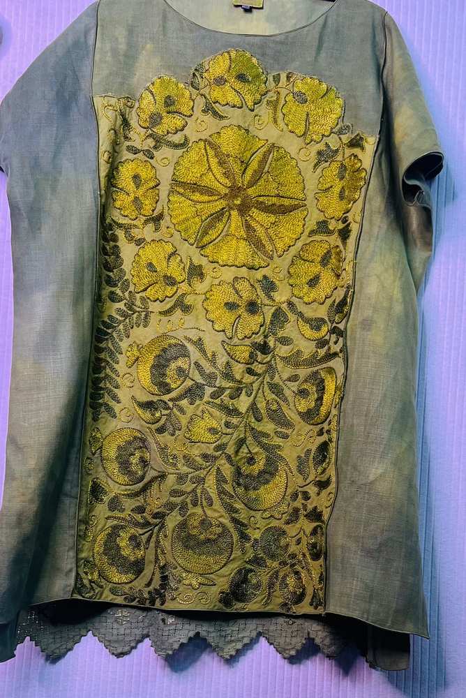 #1345 OverDyed Embroidered Pomegranate Cotton Suzani Uzbekistan and Linen and Cotton