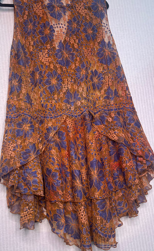 #1015 1800’s Vest Over Dyed Orange Belgian Lace