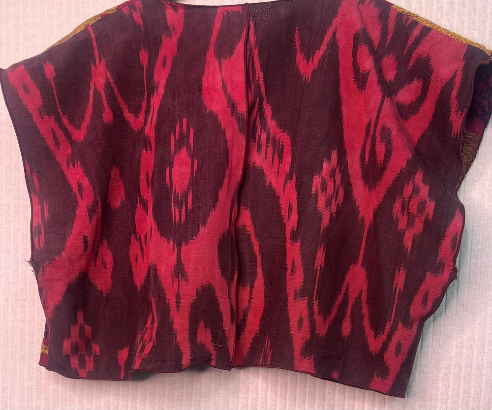 #1212 Easy Vest Shrug Embroidered Antique Suzani HandDyed Silk OverDyed Handwoven