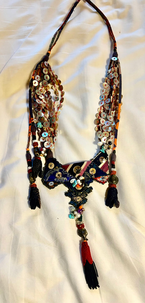 #1272 Turkey, Turkmenistan, Uzbekistan:  Mother of Pearl Buttons, Pearls, Coral, Turquoise, Tassels, Silver, Glass Beads