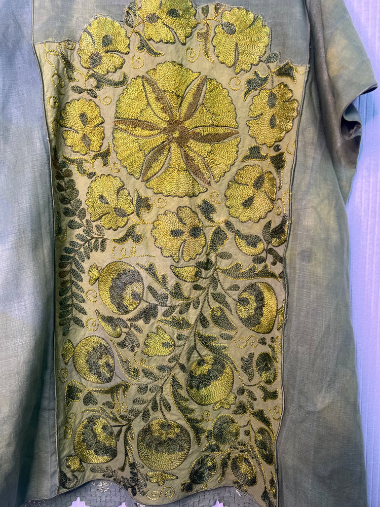 #1345 OverDyed Embroidered Pomegranate Cotton Suzani Uzbekistan and Linen and Cotton