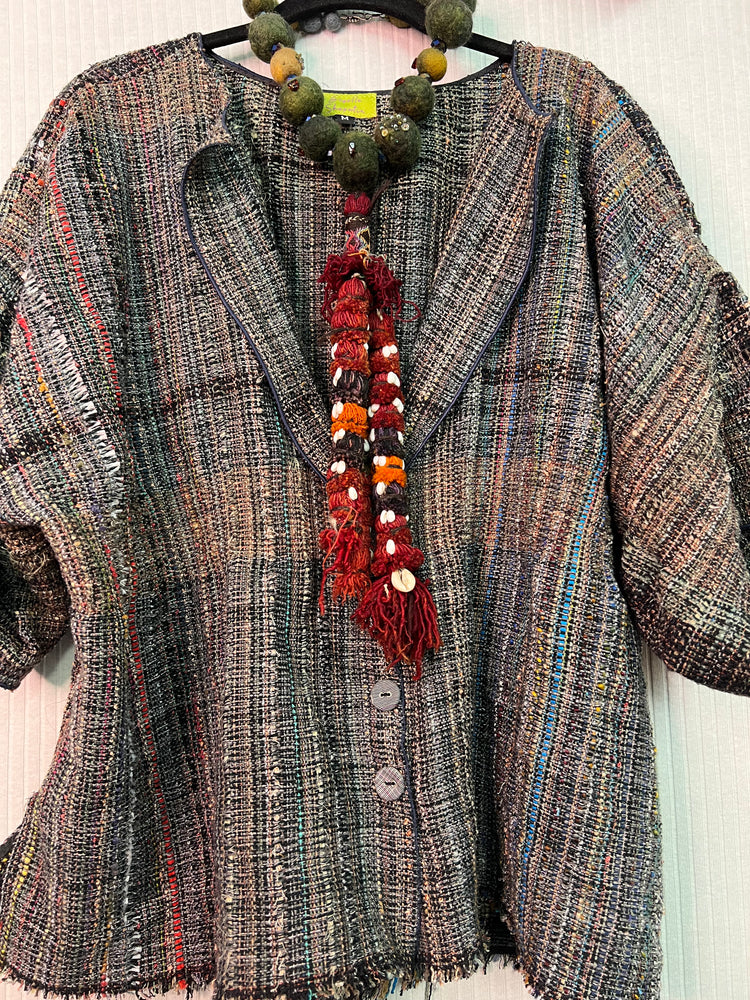 #1339 Felted HandDyed Wool Ball Beads with Semi Precious Stones and Sequins - Tribal Handmade Pakistan Tassel with Shells