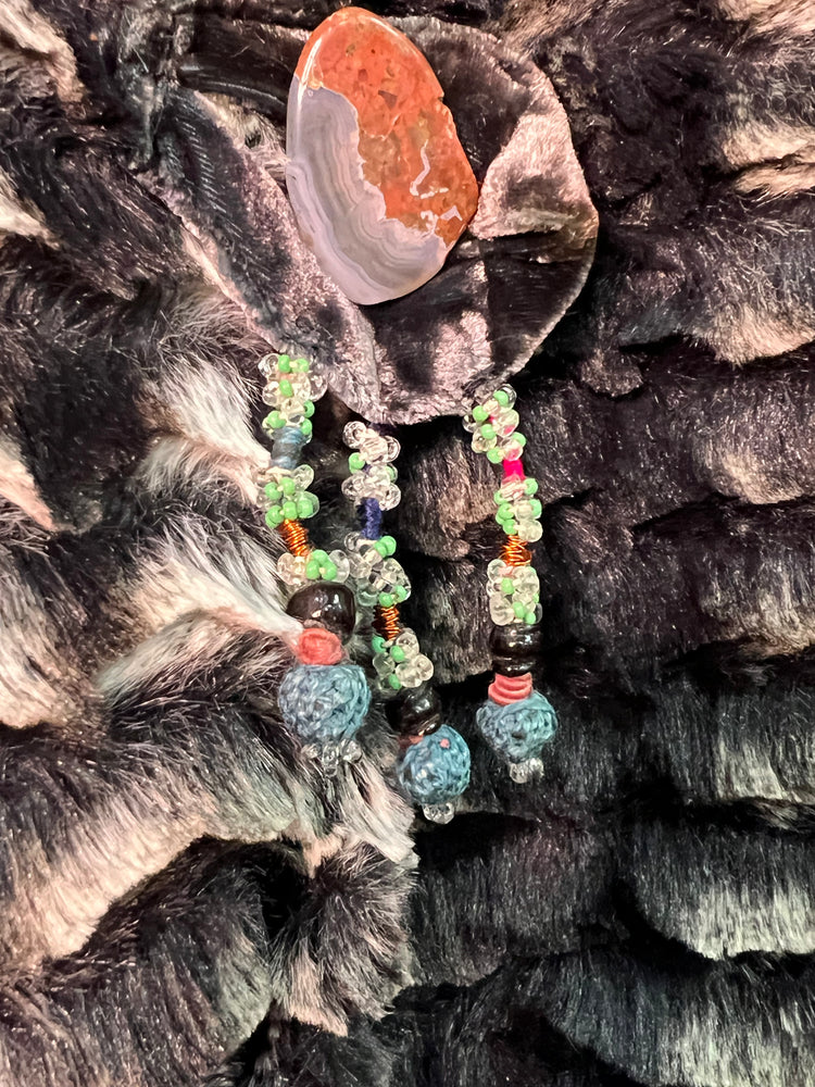 #1354 Peter Pan Faux Fur Vest Antique Beaded Uzbek Tassels and Agate Button