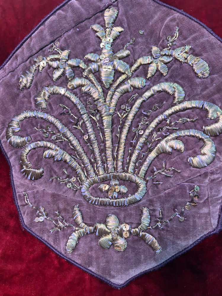 #1368  Earl’s Top Antique Ottoman Embroidered Metallic and Sequins and Hand Dyed Velvet