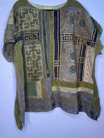 #1032 Overdyed Green Vietnamese Block Print, Embroidery Handwork