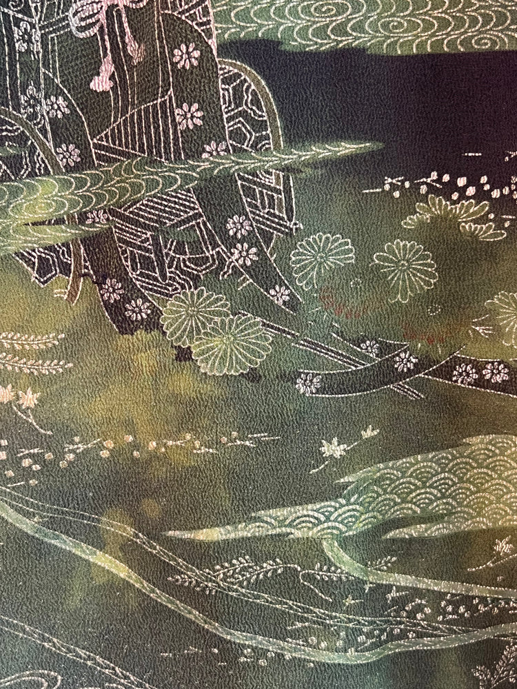 #1286 Risa Top OverDyed Silk Kimono Olive Green