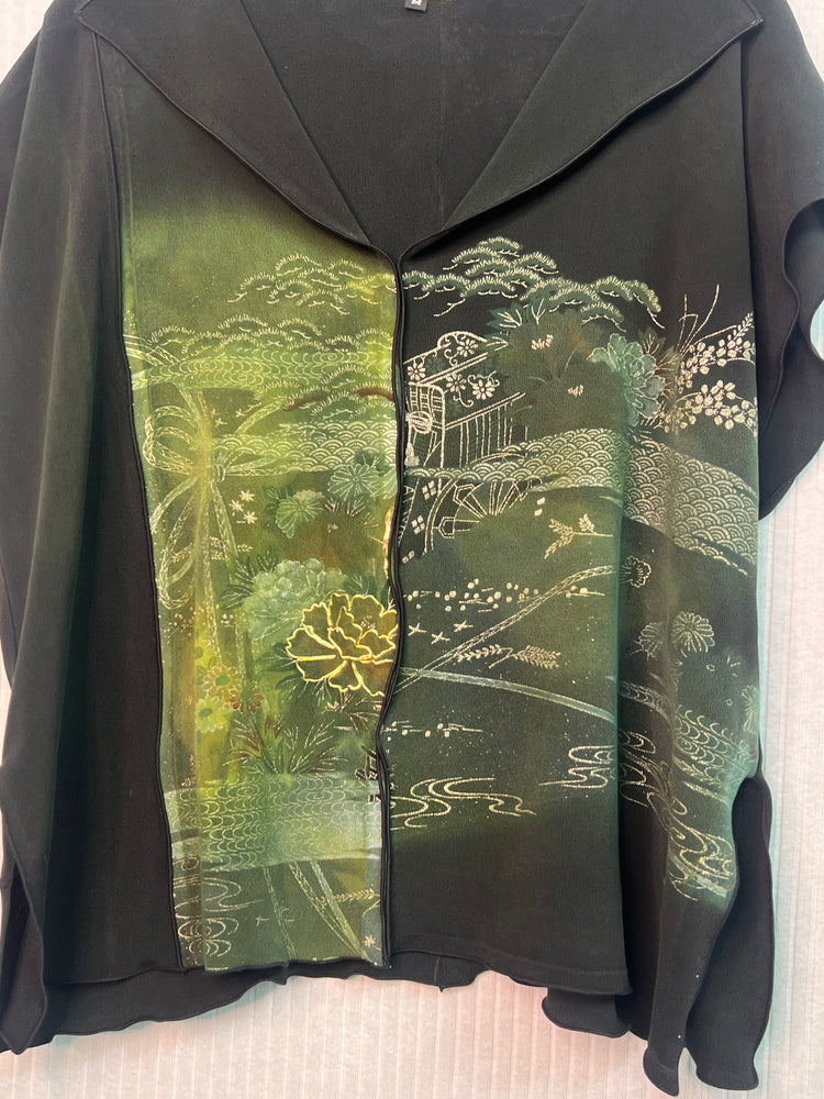 #1264 Risa Top OverDyed Silk Kimono with Metallic Embroidery
