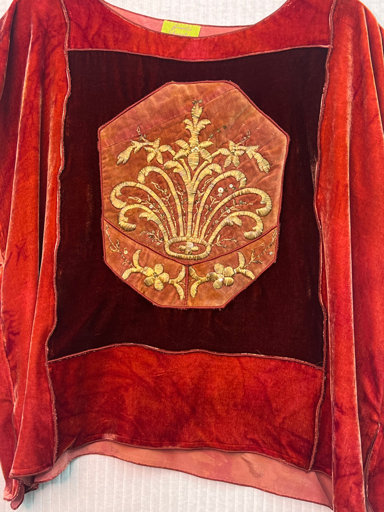 #1323 Earl’s Top Antique Ottoman Embroidered Metallic and Sequins and Hand Dyed Velvet