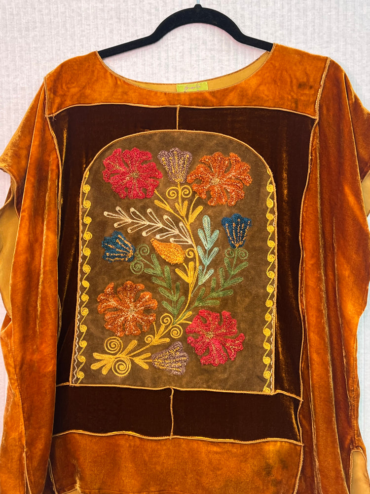 #1322 Earl’s Top Uzbeki Antique Embroidery Hand Dyed Velvet