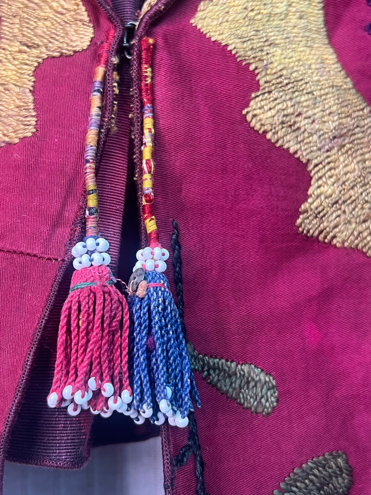 #1212 Easy Vest Shrug Embroidered Antique Suzani HandDyed Silk OverDyed Handwoven