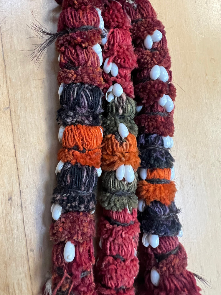 #1339 Felted HandDyed Wool Ball Beads with Semi Precious Stones and Sequins - Tribal Handmade Pakistan Tassel with Shells