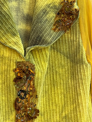 #975 Breezy Corduroy Dyed Greens with Overdyed French Metallic Lace, Swarovski Crystals