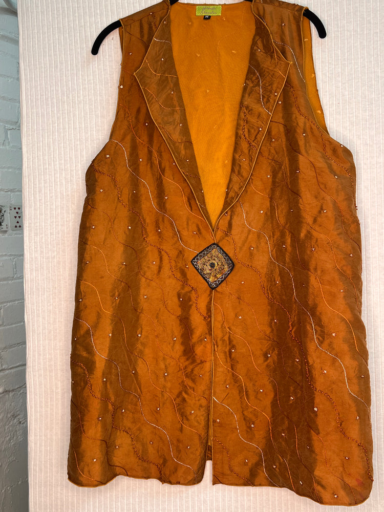 #1013   Dancer’s Vest Orange Overdyed French Silk Knots