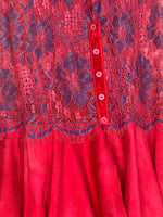 #1025  1800’s-Vest Hand Dyed Silk Red and Over Dyed Belgian Lace