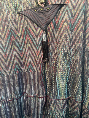 #800 Dancer’s Mesh Vest with Antique Turkmen Tassel, Silver Bead, Hmong Needlework