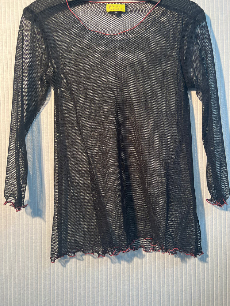 #809 Gigi Mesh Top with Red Stitching