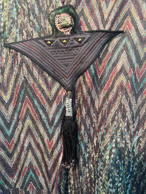 #800 Dancer’s Mesh Vest with Antique Turkmen Tassel, Silver Bead, Hmong Needlework