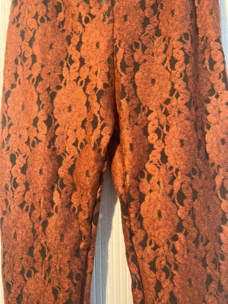 #790 Leggings Brown Fishnet with Soft Rust Flocking