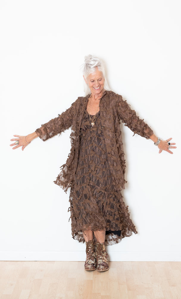 Sale #61 Dancer’s Jacket In Textural Brown Lace