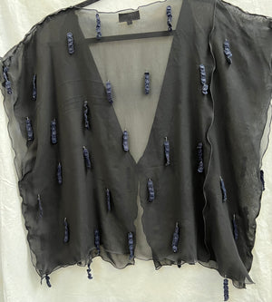 #86 Easy Vest Silk Chiffon with Hanging Navy Bobbles