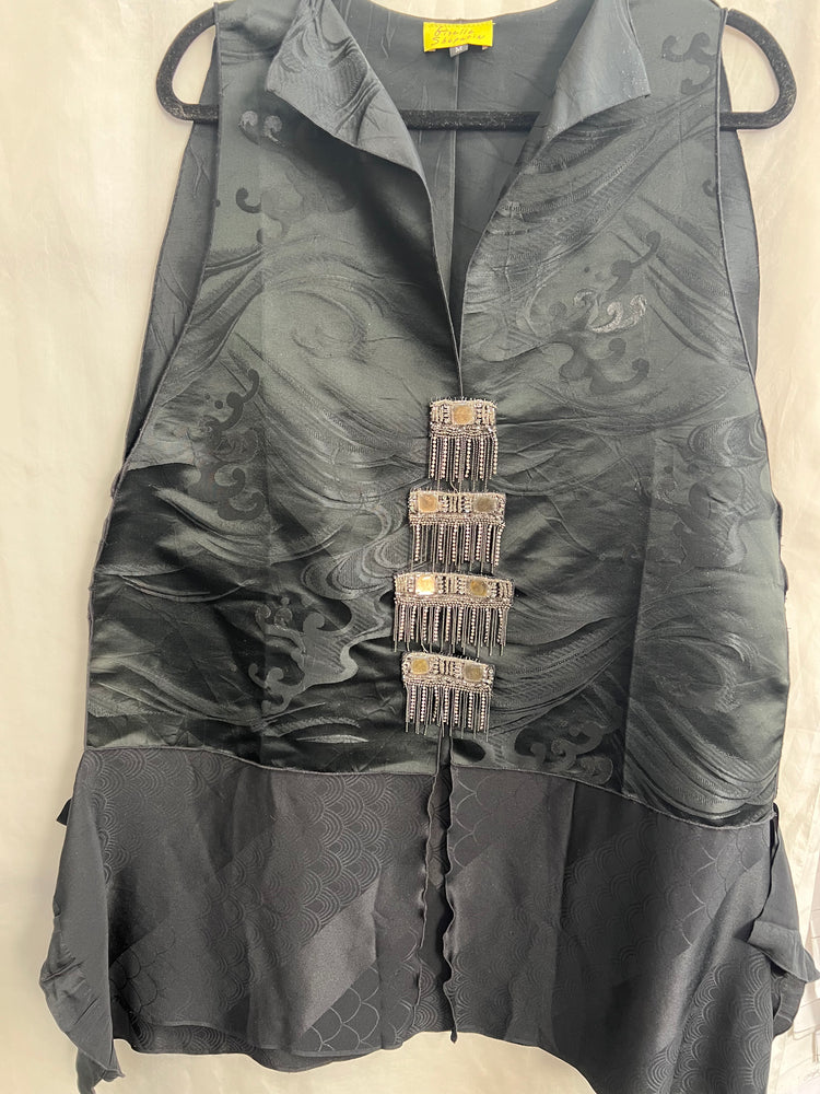 #383 Vest Flying Japanese Silk Brocade Obi & French Trim Closure