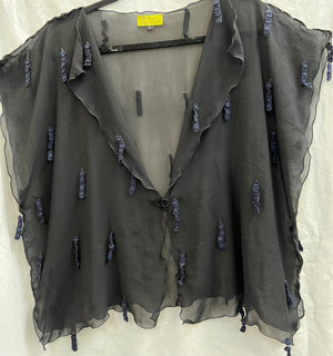 #86 Easy Vest Silk Chiffon with Hanging Navy Bobbles