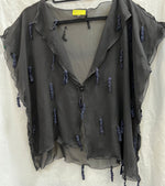 #33 Black Easy Vest Silk Chiffon with Hanging Navy Dangles