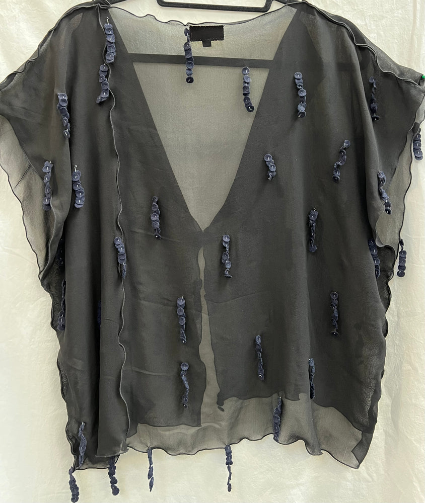 Sale #33 Black Easy Vest Silk Chiffon with Hanging Navy Dangles